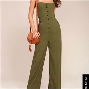 Olive Green Lace Up Lulu’s Jumpsuit Size S